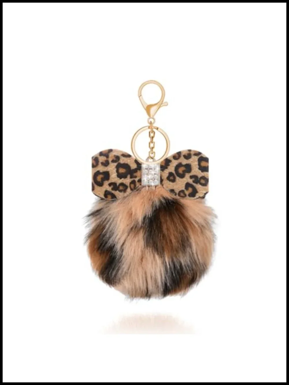 Leopard Faux Fur Keychain Purse Charm Plush Ball Keyring Bag Accessory